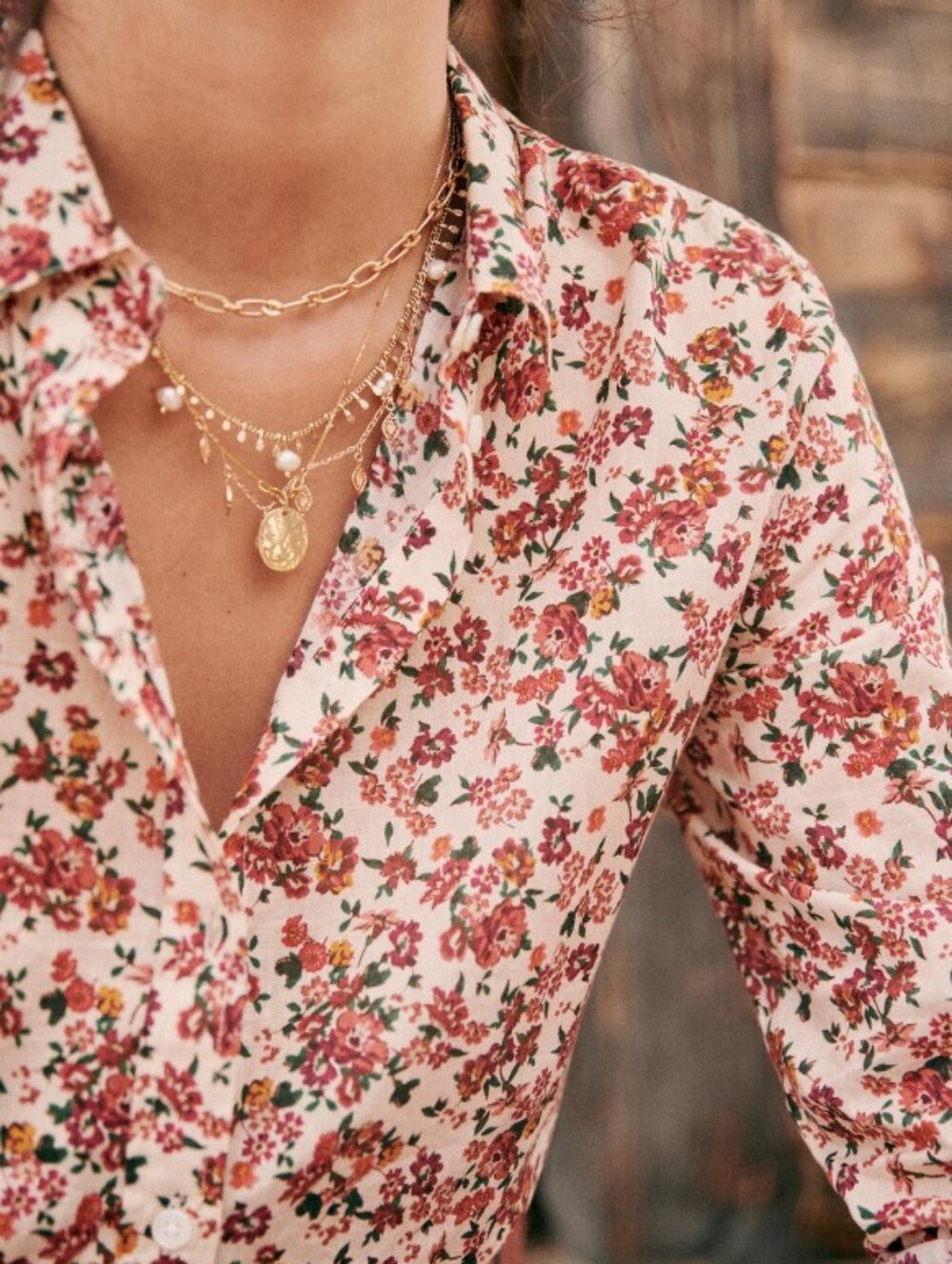 *NWT* [Sezane] Pierro Shirt In Printed Bouquet Beige, Size 38/6